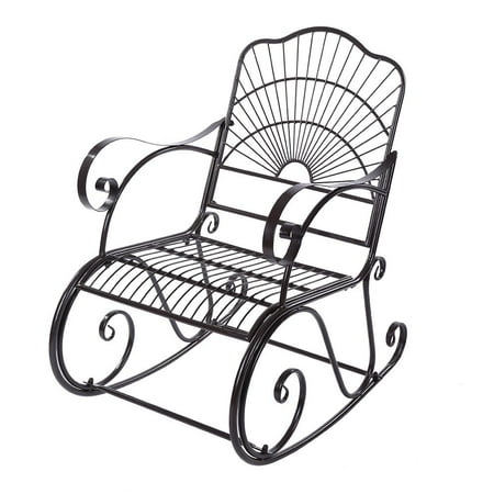 Vintage Salterini Wrought Iron Patio Furniture WALFRONT Outdoor Rocking Chair, Metal Iron Single Chair Armchair Lounge Seat Casual Rocker Chair for Home Office Garden Patio Backyard Park Terrace Porch (Coffee/40.9*35.0*24.0 inch) ()