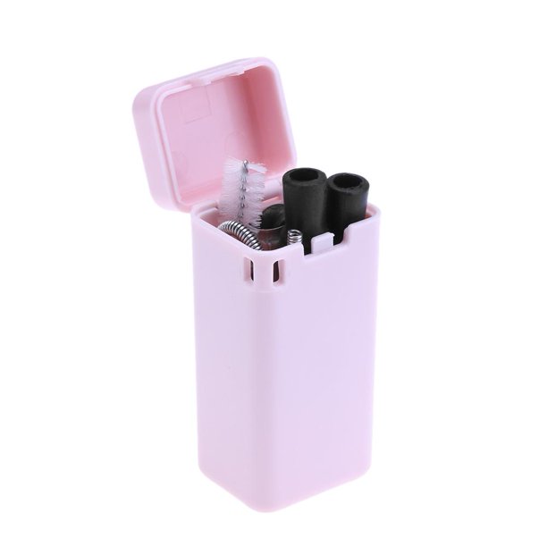 Wdftyju Pajita plegable de acero inoxidable reutilizable a prueba de óxido + cepillo de limpieza (rosa) Wdftyju 2md3tt1jy2ra9qx7D03