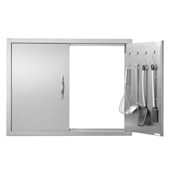 VEVOR BBQ Access Door, 31W x 24H Inch Double Outdoor Kitchen Door, Stainless Steel Flush Mount Door, Double Wall Vertical Door with Handles and Hooks, for BBQ Island, Outside Cabinet