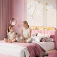 thumbnail image 3 of YUSAZENS Queen Size Velvet Upholstered Bed Frame with LED Light, MDF Structure 2 Underbed Storage Drawers, Floor Standing Soft Platform Bed No Box Spring Needed,  Pink, 3 of 7