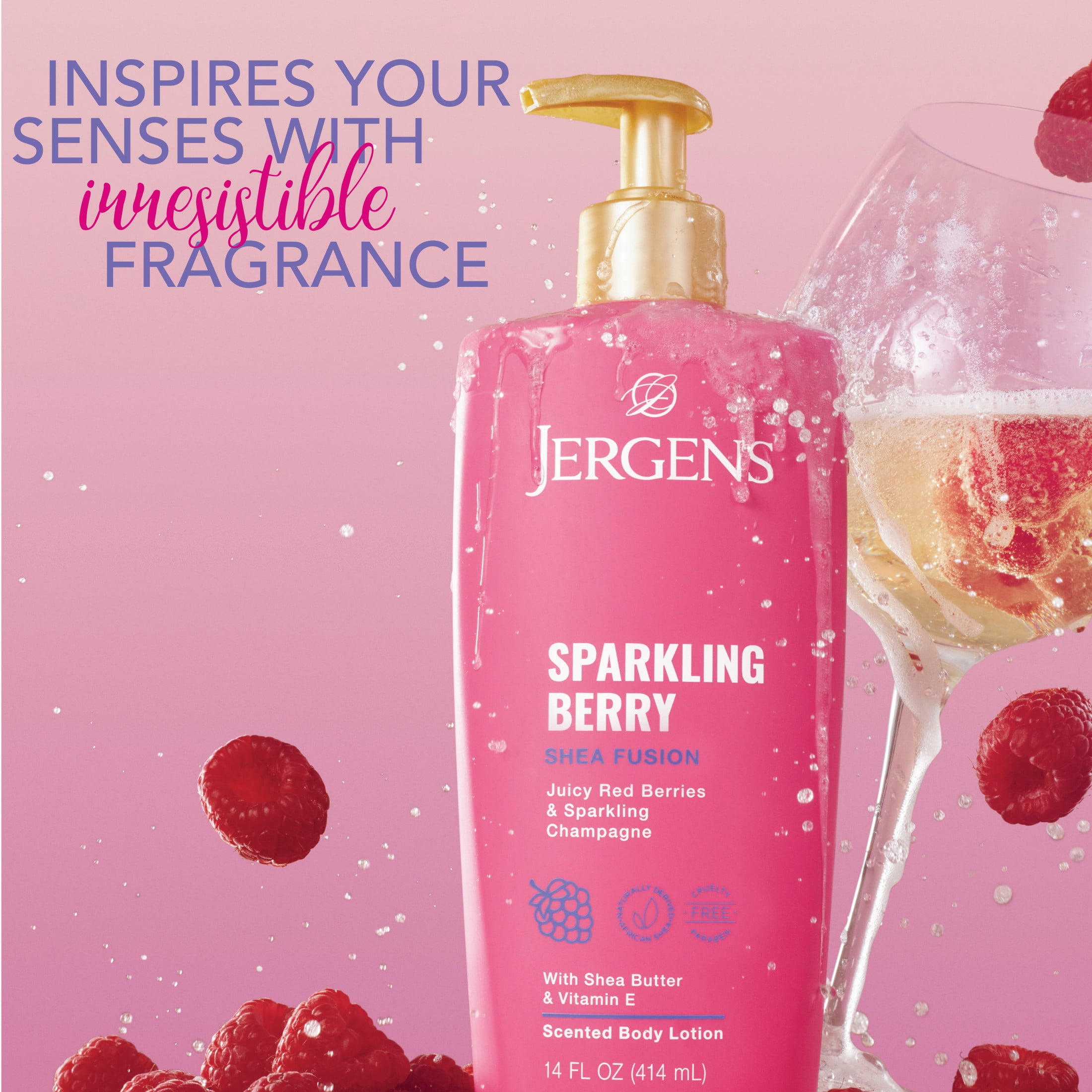 Jergens Shea Fusion Sparkling Berry Scented Body Lotion, Moisturizer for Dry Skin, 14 fl oz
