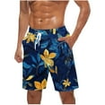 thumbnail image 2 of Blczomt Mens Summer Shorts Casual Beach Elastic Waist Drawstring Hawaiian Print Swim Trunks Blue Shorts for Men,XXXXXL, 2 of 5