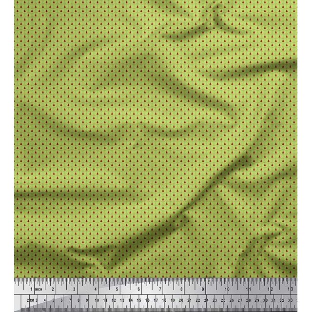 Soimoi Green polyester Crepe Fabric Cedar Tree Decor Fabric Printed Yard 52 Inch Wide