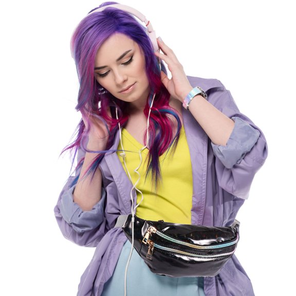 OFFIGAM Black PU Chest Bag with Stylish Sequin Design, Waist Pack for Fashion and Everyday Use