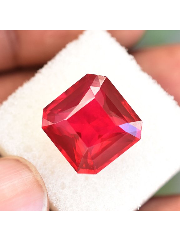 Gemsgrowth Natural Red Ruby Loose Gemstone, 12.9 Carat, Square Cut, Certified, for Jewelry Making, Pendant, Ring, Necklace, Engagement