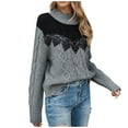 thumbnail image 3 of Fesfesfes Women Sweaters Casual Solid Color High Neck Lace Fashion Long Sleeve Sweater Under $10, 3 of 9