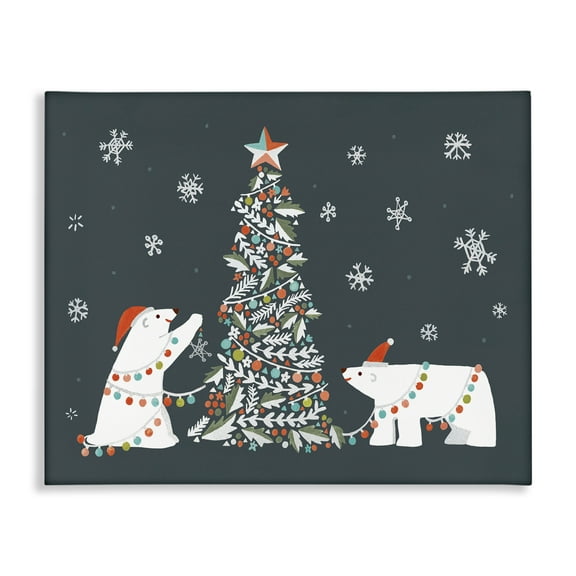 Stupell Industries Polar Bears with Christmas Tree Holiday Painting Gallery Wrapped Canvas Art Prints Wall Art, 20 x 16