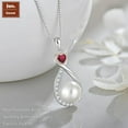 thumbnail image 2 of Heart Birthstone Pearl Pendant Necklace, 925 Sterling Silver Infinity Necklace with 10mm Freshwater Cultured Pearl & 4mm Gemstone Jewelry Valentine's Day Gift for Women, 2 of 6