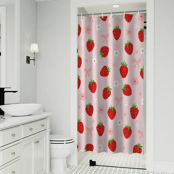 Strawberry Plants Fruit Flower Bow Shower Curtain 36"x72" ,Bathroom Decorative Shower Curtains Set with 12 Hooks,Modern Waterproof Washable Shower Curtain
