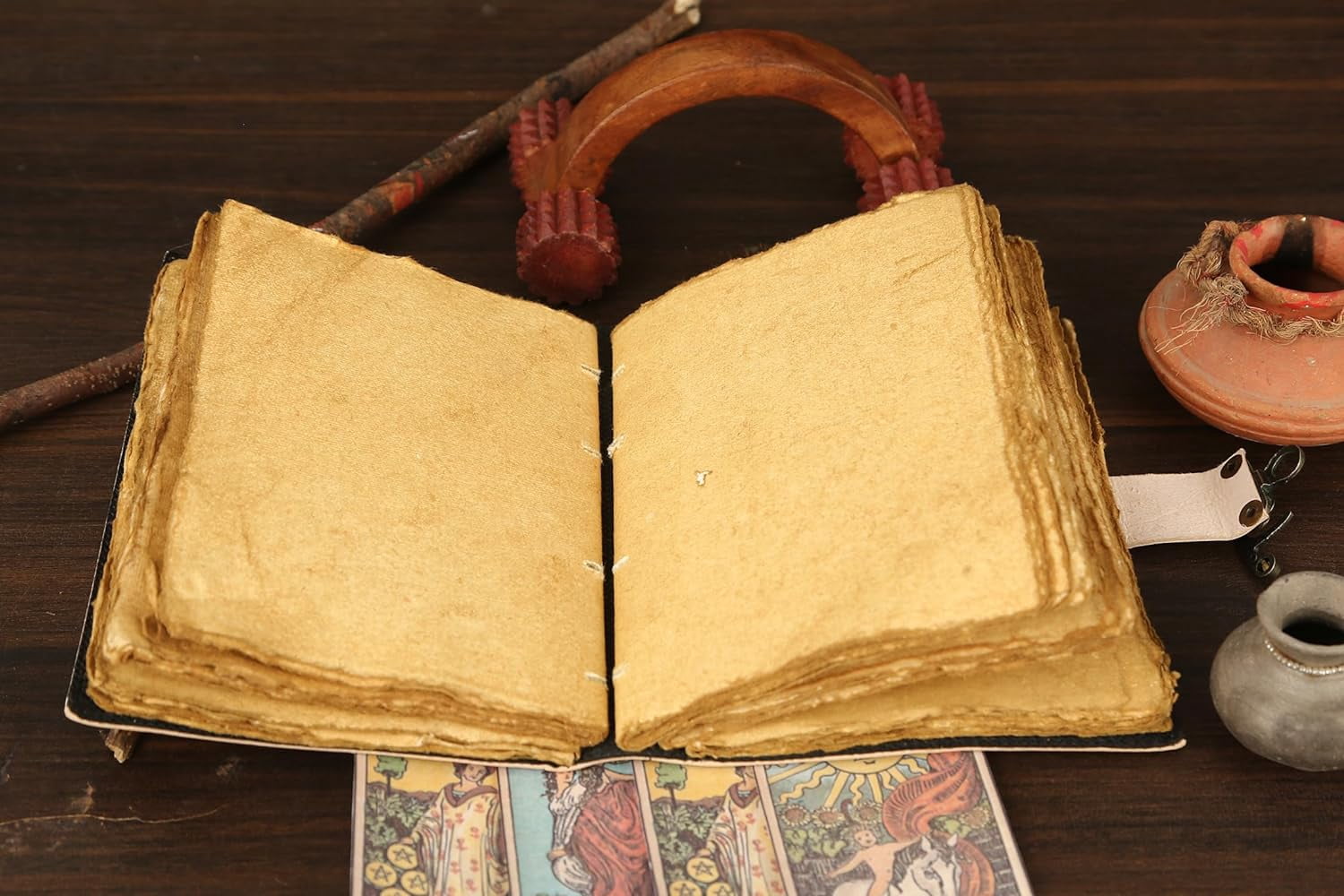 Blank Spell Book of Shadows Journal with Lock Clasp Vintage Handmade Leather Journal Moon Phase Print Diary Prayer Pagan Witchcraft Supplies Wiccan Decor Notebook Daily (10x7 Inch)