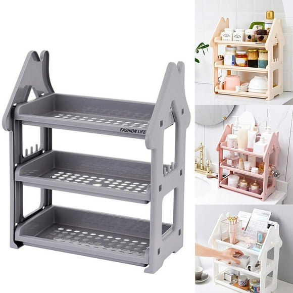 Iumwxz Organizers and Storage Small House Rack Kitchen Countertop Three-Layer Spice Rack Desktop Storage Rack Dresser Shelf Cabinet White Plastic Up to 65% off