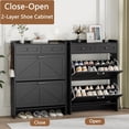 thumbnail image 4 of Shoe Cabinet with 2 Flip Drawers & 2 Top Drawers, 43" Tall Freestanding Narrow Wooden Shoe Storage Organizer for Entryway, Hidden Slim Shoe Rack for Front Door Entrance, Hallway, Living Room, Black, 4 of 7