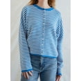 thumbnail image 4 of Women's Crew Neck Casual Cardigan Sweater Open Front Wavy Long Sleeves Cropped Knit Outerwear Blue M, 4 of 8