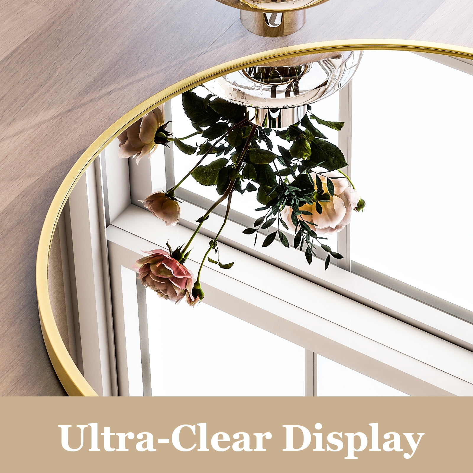 GRAHMCY 30"x40" Arched Bathroom Mirror Wall Mounted Vanity Hanging Mirror, Gold