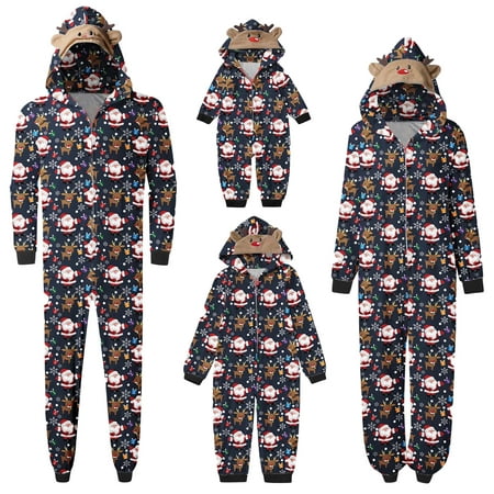 

Matching Family Christmas Onesie Pajama Set Zipper Front Hooded One-Piece Pjs Loungewear Sleepwear for Family Pajama Party