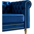 thumbnail image 6 of Modern Velvet Sofa, Button Tufted Chesterfield Sofa with Scroll Arms and Gold Metal Legs, 3-Seater Sofa Couch Upholstered Sofa for Living Room Bedroom Office Apartment, 84.65"×31.50"×30.31", Blue, 6 of 14