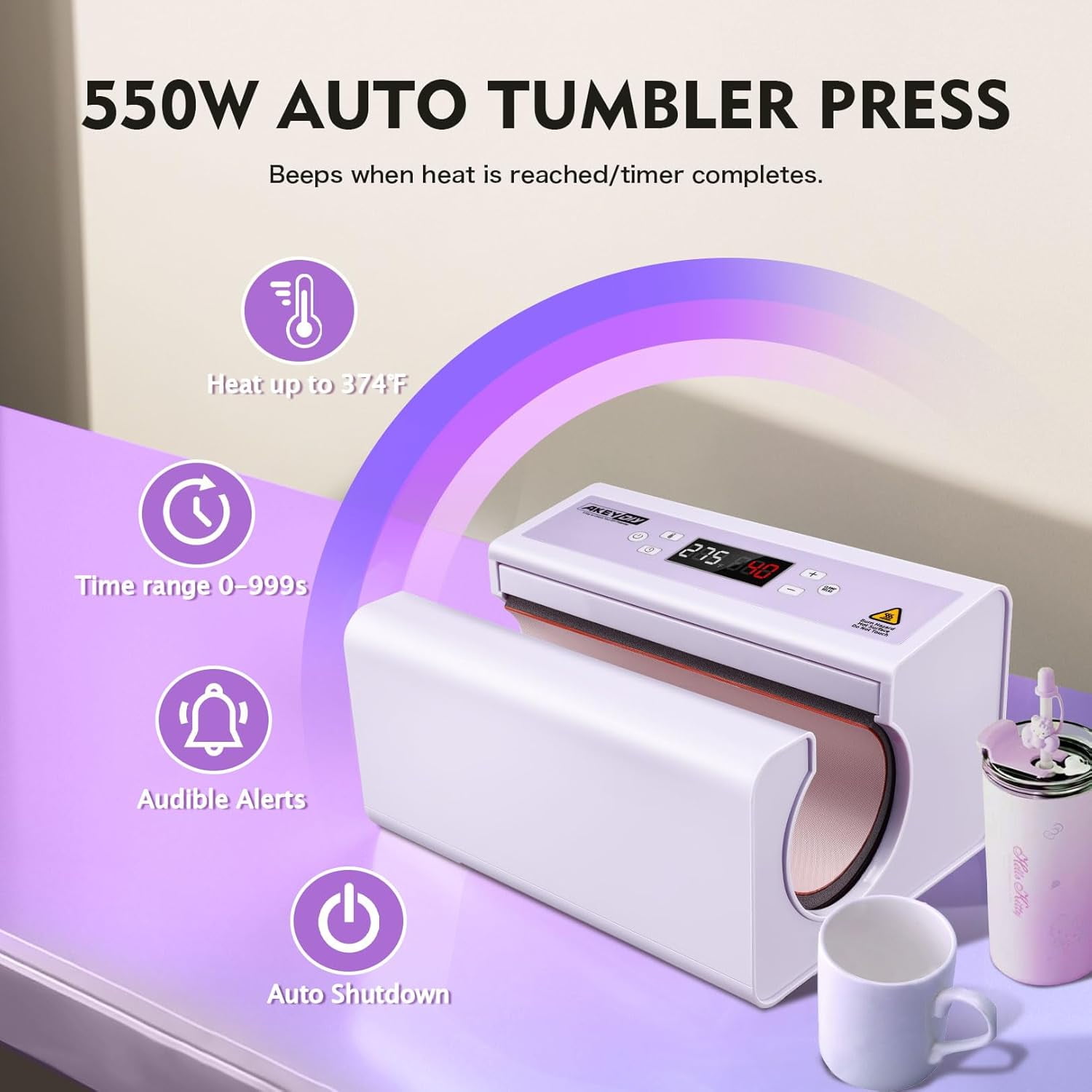 Adnoom Auto Tumbler Heat Press Machine, 30OZ Mug Heat Press Fast & Even, Automatic Sublimation Tumblers Press, Cup Transfer Machine for 11-30OZ Stainless Steel, Ceramic Purple