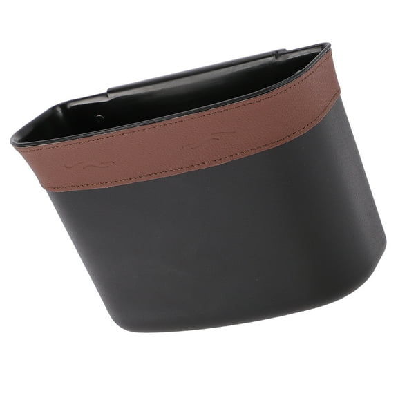 Unique Bargains Car Trash Can Hanging Back Seats Faux Leather Trash Bin Coffee Black 1 Pcs