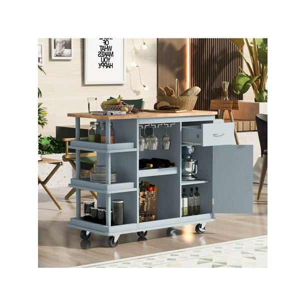 Multipurpose Kitchen Cart with 5 Wheels, Wine Upside Down Rack