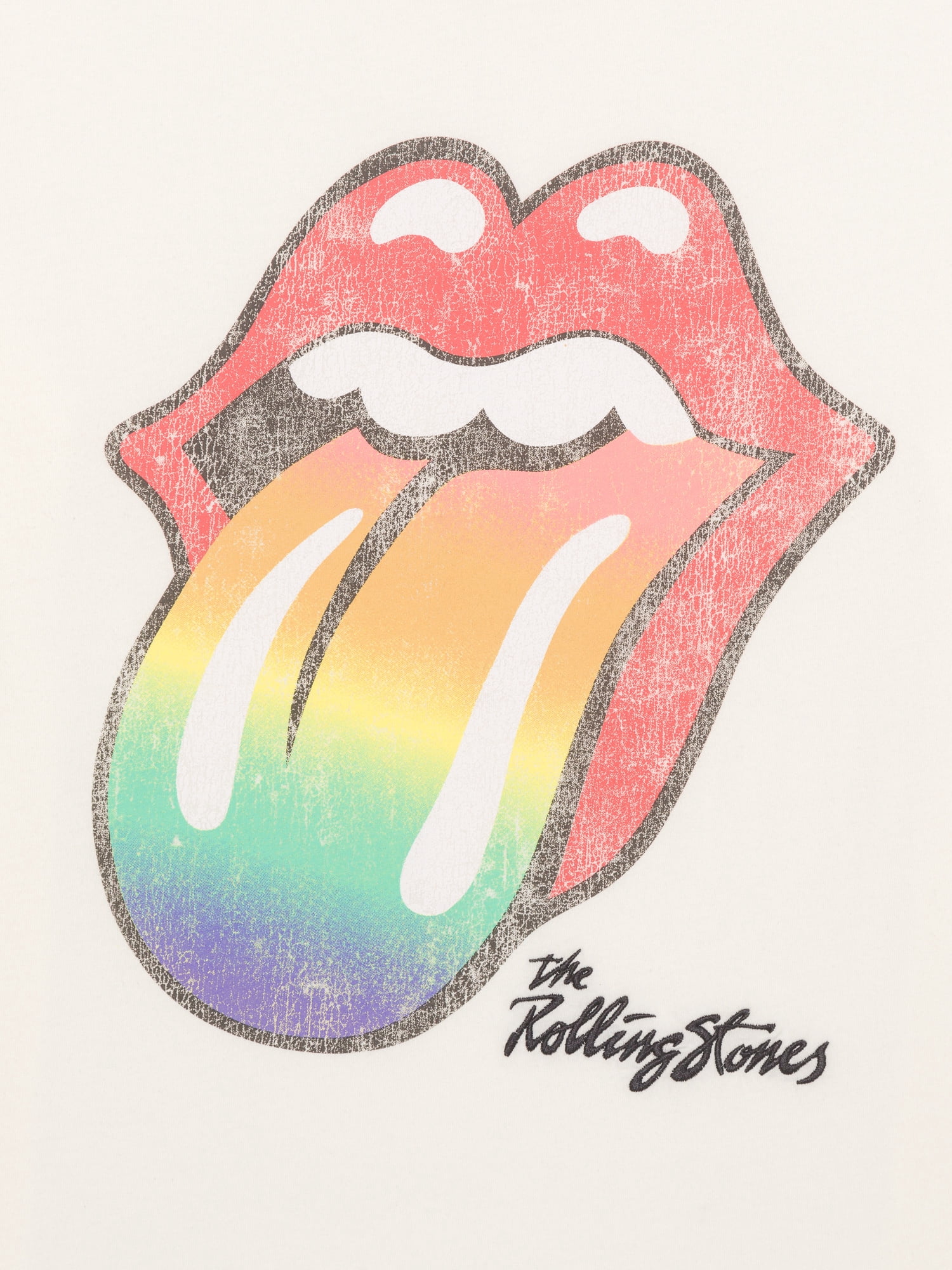 Time and Tru Women's Rolling Stones Rainbow Logo Graphic Tee, Sizes XS-XXXL