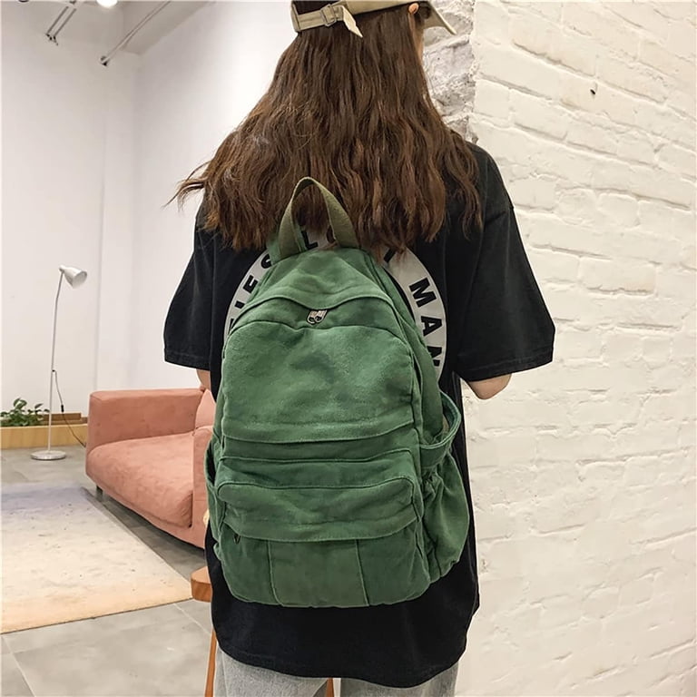 Green Canvas Backpack Women Vintage School Travel Laptop Rucksack Large Laptop Backpack for Women Travel Canvas Backpack for Women  main image 4