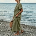 thumbnail image 7 of ClodeEU Women's Crew Neck Short Sleeve Maxi Dress with Pockets,Casual Loose Summer Vacation Dress Army Green,Women's Plus L, 7 of 7