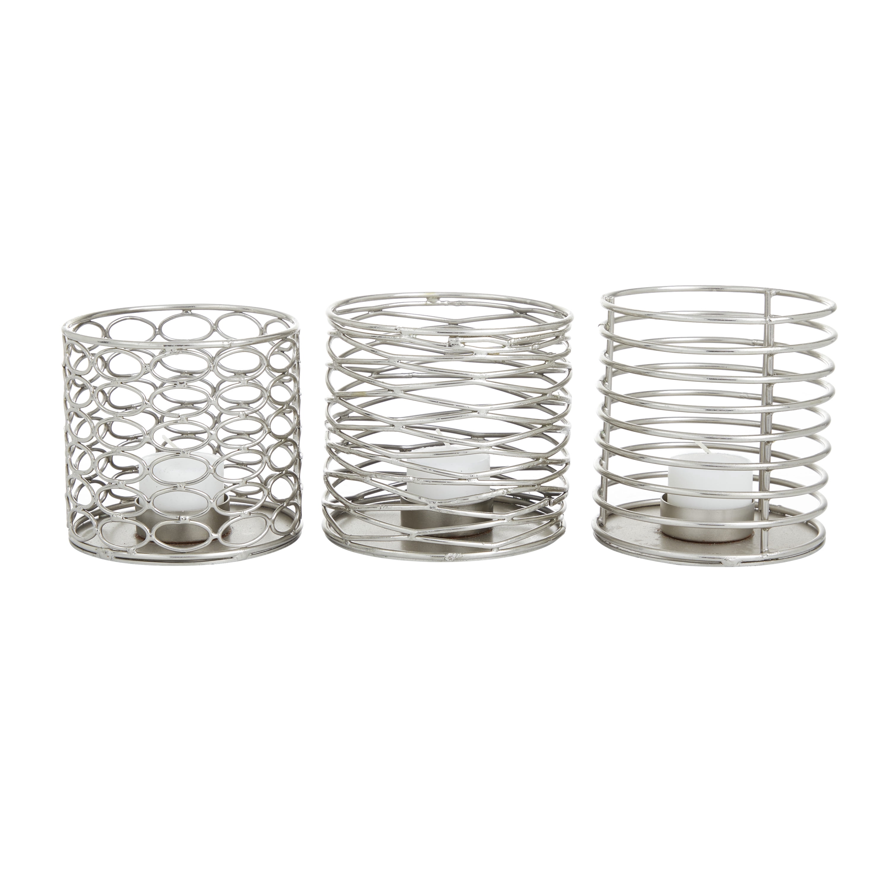 DecMode 4"W, 4"H Metal Glam Candle Holders, Silver, 3-Piece