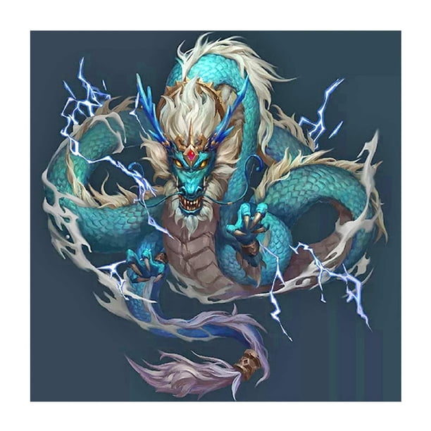 Cuadros Decorativos 5D DIY Diamond Painting Full Square Drill Lightning Dragon Wall (20x30cm) Likrtyny embutido en tela