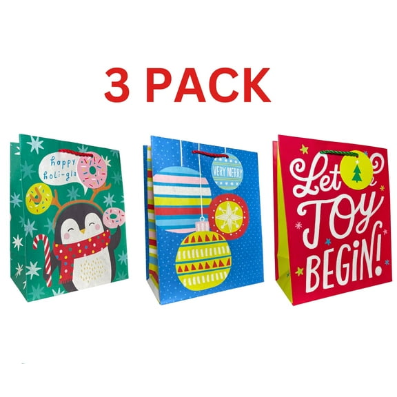 Inspirations From Hallmark Medium Holiday Variety Gift Bags 3 Pack 9.5"x7.5"