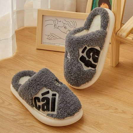 

PIKADINGNIS 2022 New Thick Sole Soft Women Home Fur Slippers Winter Warm Plush Couples Cotton Shoes Indoor Trendy and Plush Fluffy Slides