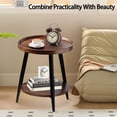 thumbnail image 3 of HDUTNGISN 2-Tier Round Brown Wood Side Table with Metal Frames,Small End Table for Living Room, 3 of 8