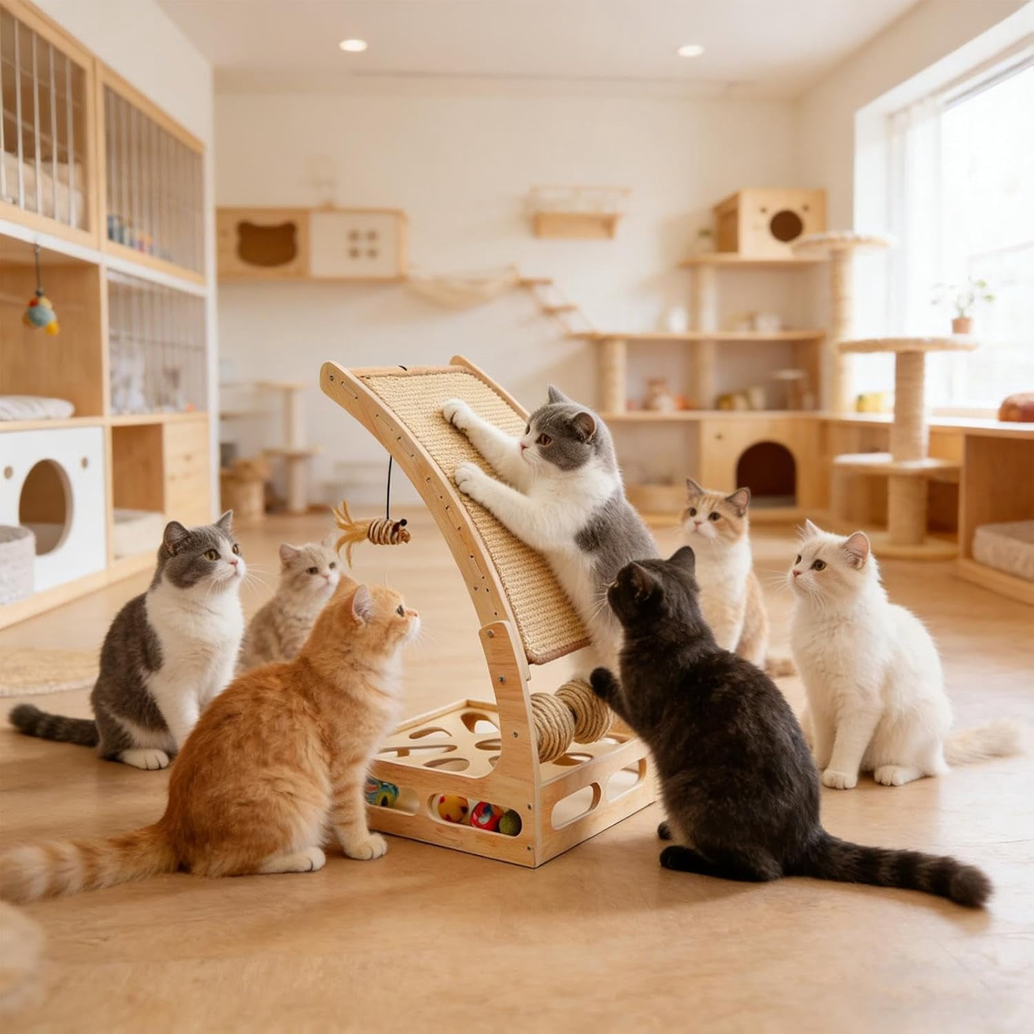 Cat Scratching Post with Fan Toy, Wear Resistant Lint Free