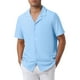 thumbnail image 5 of CAMISAS DE LINO PARA HOMBRES INSPIRADORAS CON COLLAR CAMP, MANGA CORTA, BOTONES, CAMISAS DE VERANO PARA PLAYA, TALLA 2XL, AZUL, 5 of 6