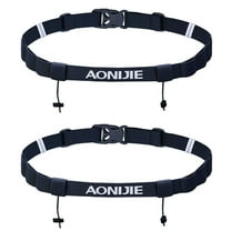 AONIJIE 2Pcs Triathlon Running Race Number Belt Adjustable Bib Holder with 6 Energy Gel Loops, Black