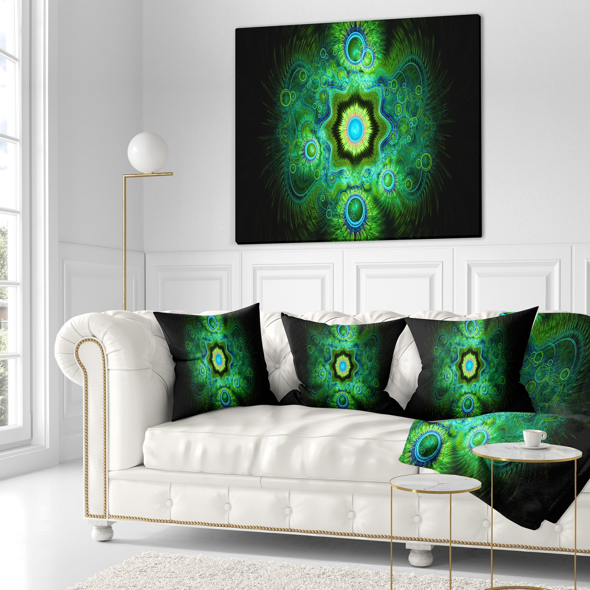 Designart Cabalistic Bright Green Texture - Abstract Throw Pillow - 16x16