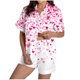 thumbnail image 1 of Juego de Pijama Suave para las Mujeres Impreso Stand Up Collar Superior, Manga Corta Casa Usar con Pantalones Cortos de Bolsillo para el Salón, 1 of 8