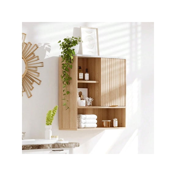 Fluted Medicine Cabinet, Bathroom Wall Mount Cabine Over Toilet Storage With Adjustable Shelf For Laundry Room Kitchen Living Room