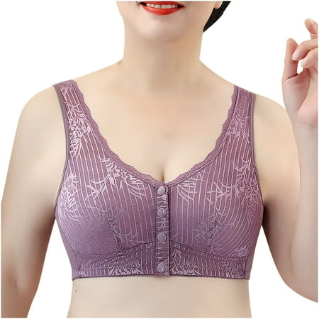 Crunowin Women s Casual Front Closure Comfort Bra  Breathable Lingerie Wire Free Solid Color Plus Size Everyday Underwear Purple XXXXL