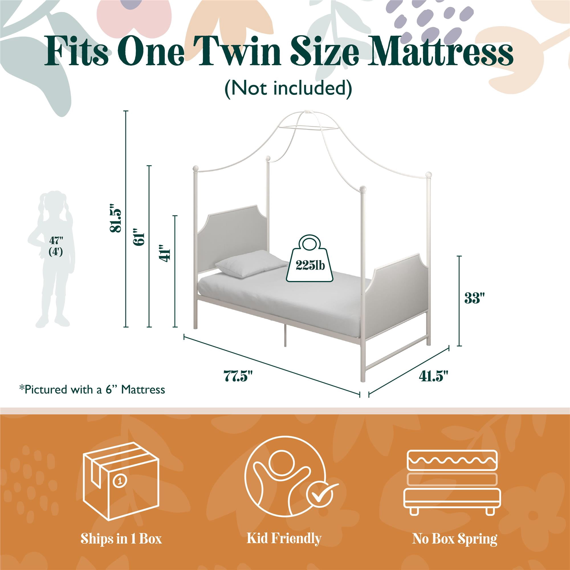Little Seeds Monarch Hill Clementine Canopy Bed, Twin, Off White