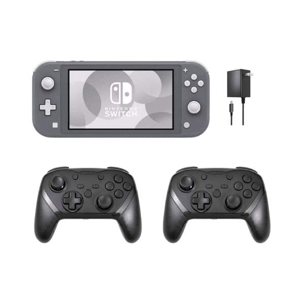 Restored Nintendo Switch Lite Handheld Video Game Console (Gray) - Multiplayer Bundle with 2 RetroFam Wireless Pro Controllers, Gamepad & Charger (Refurbished)