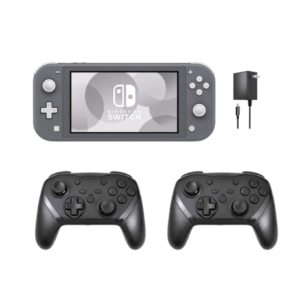 Nintendo Switch Lite Handheld Video Game Console (Gray) Refurbished - Multiplayer Bundle with 2 RetroFam Wireless Pro Controllers, Gamepad & Charger
