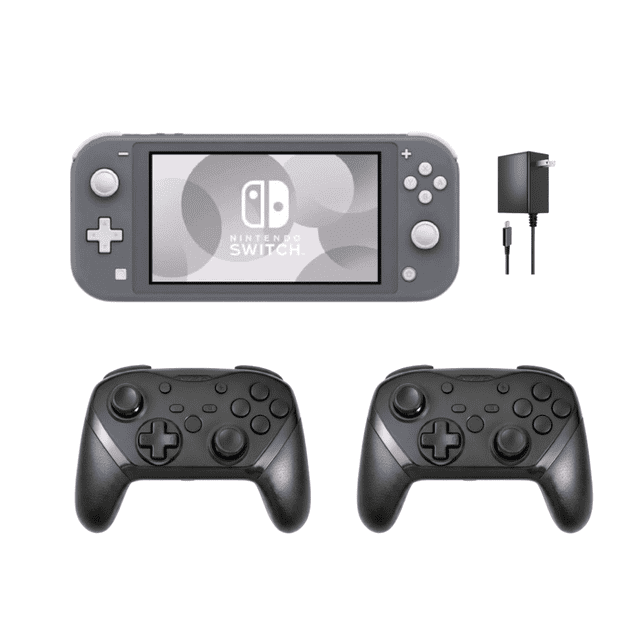 Nintendo Switch Lite Handheld Video Game Console (Gray) Refurbished - Multiplayer Bundle with 2 RetroFam Wireless Pro Controllers, Gamepad & Charger