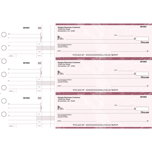 ABC Manual Checks for Business 3 on a Page with Stub Voucher 1000 Checks (Red)