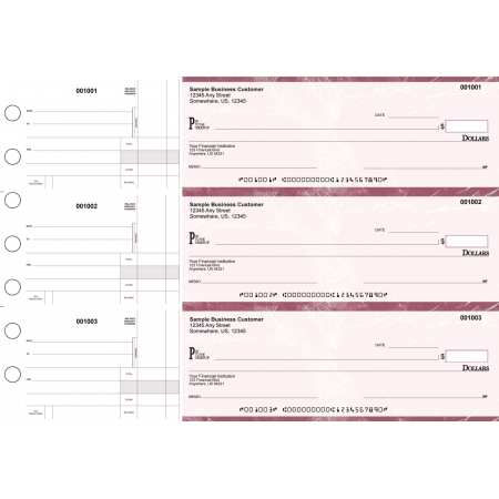 ABC Manual Checks for Business 3 on a Page with Stub Voucher 1000 Checks (Red)
