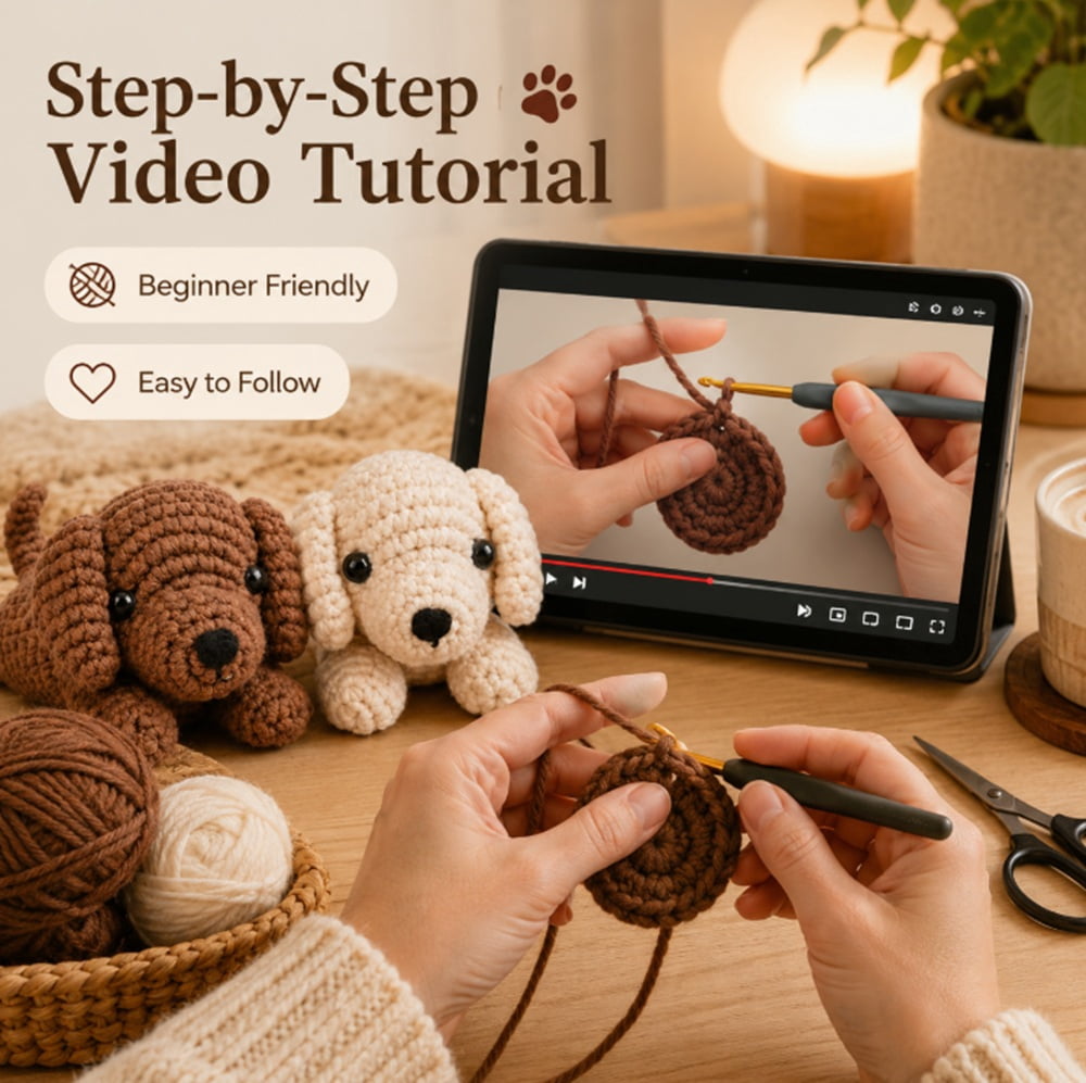 2 Pack Golden Retriever Crochet Kit for Beginners, Dog Amigurumi Starter Set with Step by Step Video Tutorial, TIKA