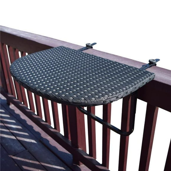 Oakland Living 52-BALCONY-TABLE-BK Table de Balcon Pliable en Osier pour Intérieur et Extérieur avec Cadre en Métal et Pinces Réglables, Noir