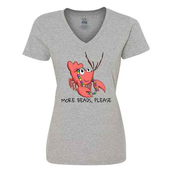 Inktastic More Beads, Please Cute Mardi Gras Crawfish Women's V-Neck T-Shirt