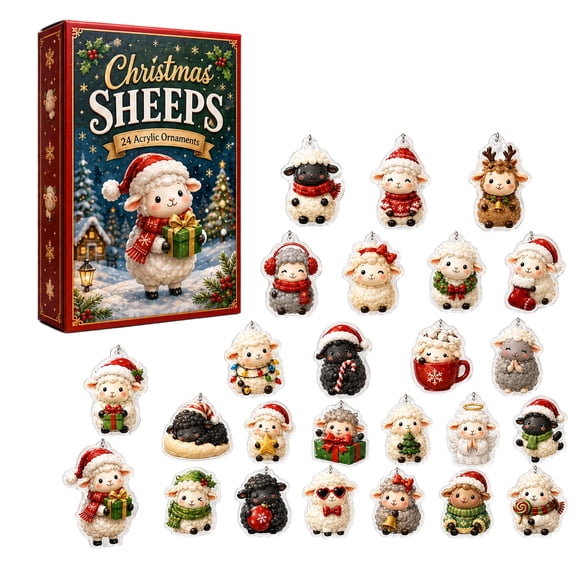 Christmas Winter Sheep Advent Calendar 2026, 24‑Day Collectible Countdown Set with 24 Pcs 2D Acrylic Hanging Ornaments, Multi‑Scene Home Decoration, Ideal Surprise Gift for Family and Friends
