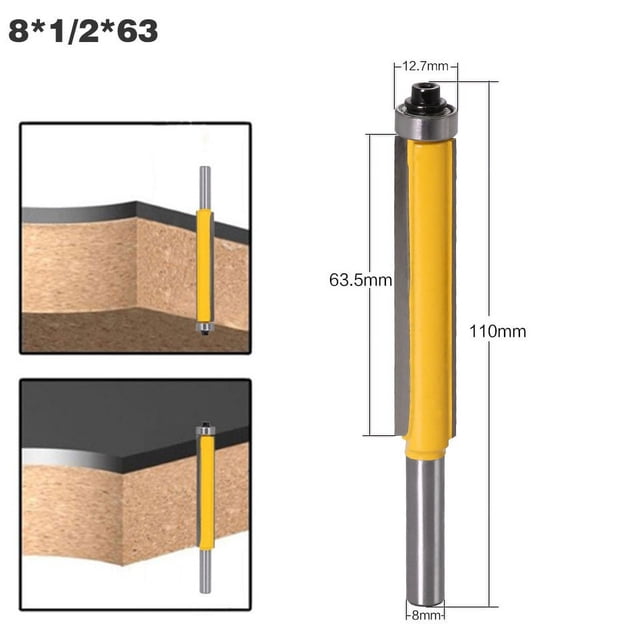 Russian-Designed 8-Handle Extended Woodworking Router Bit with Bearing Adjustment – Versatile Edge Trimming, Milling Tool for Carpentry; Durable, Easy-to-Use 8*1/2*63.5mm Shank Cutter Head for