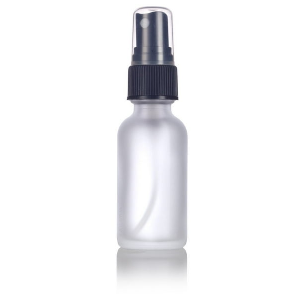 Frosted Clear Glass Boston Round Fine Mist Spray Bottle with Black